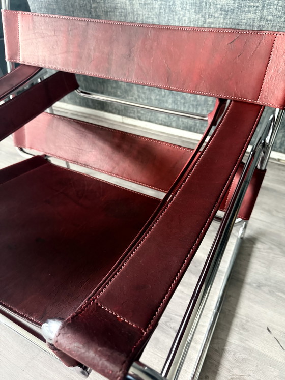 Image 1 of Fauteuil Wassily vintage de Marcel Breuer pour Fasem, cuir rouge bordeaux