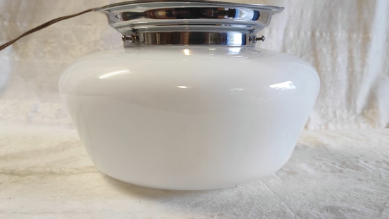 Image 1 of Art Deco plafondlamp met opalen bol - midden 20e eeuw