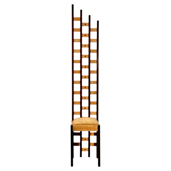 Chaise High Ingram Postmoderne Charles R. Mackintosh avec Tissu Fornasetti Alivar (photo 3 of 27)
