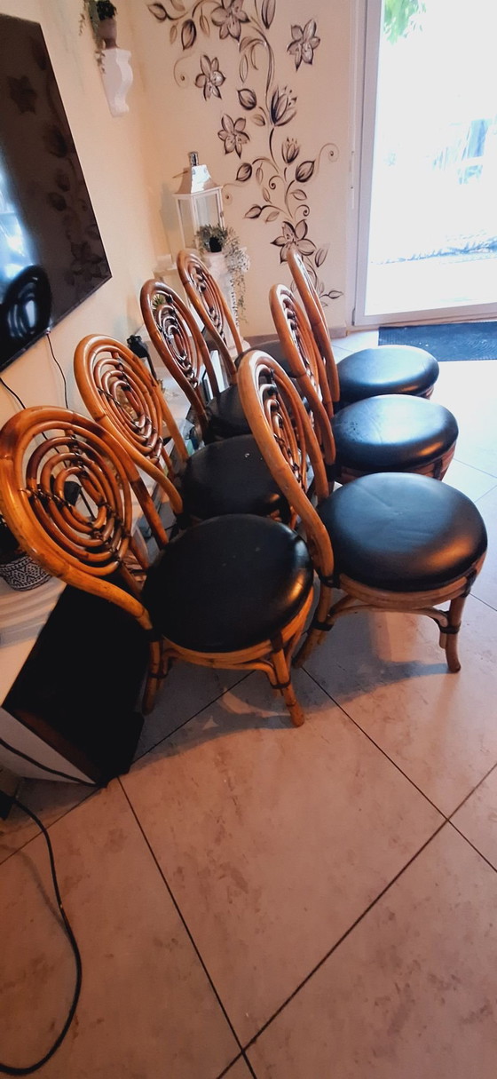 Set di 7 Sedie da pranzo vintage in rattan di Rausch Classics / Admacor Karlsruhe (anni '70) - Ottime (foto 6 di 7)