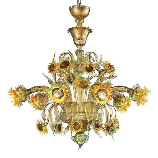 Lámpara de araña de cristal de Murano con girasoles venecianos contemporáneos