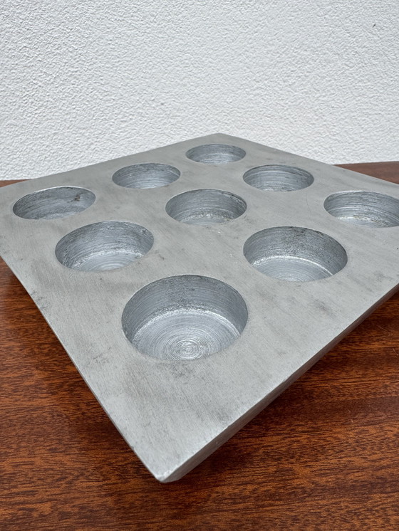 Image 1 of Brushed aluminum candle holder in a 1970s Scandinavian brutalist style