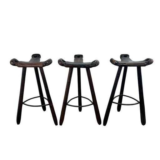 Ensemble de 3 tabourets de bar de style brutaliste espagnol