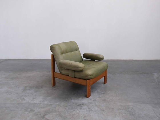 Image 1 of Fauteuil lounge vintage « FJELMAR » en cuir de teck, style milieu du siècle