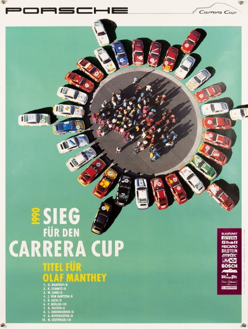 Porsche Sieg für den Carrera Cup 1990 – Originele vintage Porsche poster – Motorsport kunst aan de muur – 102x76 cm
