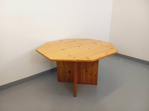 Tavolo da pranzo ottagonale in pino vintage anni '80 con prolunga