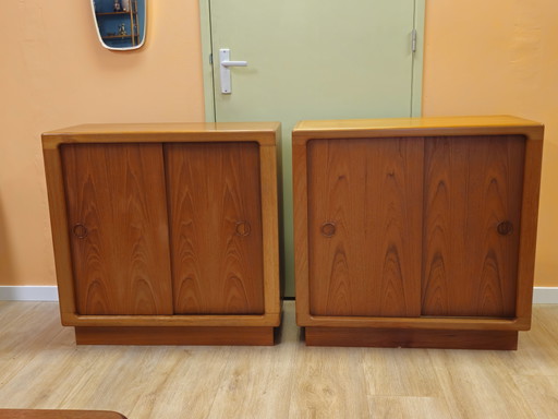 Set of 2 Silkeborg Teak Sideboards Sliding Door Cabinets