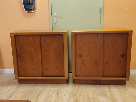 Image 1 of Set of 2 Silkeborg Teak Sideboards Sliding Door Cabinets