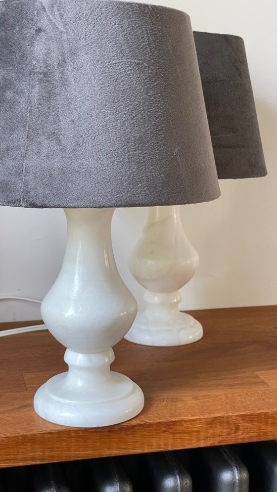 Image 1 of Pair of Vintage Alabaster Lamps