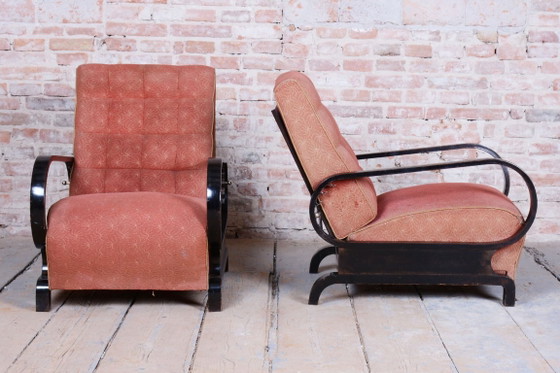 Two Restored Art Deco Reclining Armchairs, By Halabala, UP Závody, Czech. 1920s – Metal, Textile (photo 13 of 15)