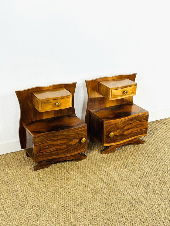 Image 1 of Pair of Art Deco bedside tables in walnut, 1940