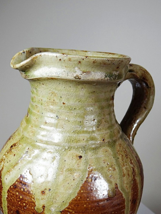 Image 1 of Impressive French stoneware pitcher from the 1960s-70s with a Japanese-inspired ash glaze