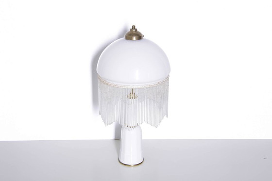 Image 1 of Tafellamp met glazen kap, opaalglas en glazen kralen, 55 cm, vintage jaren 70