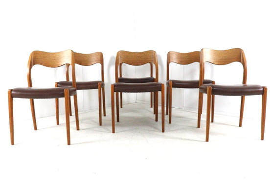 Set 6 Niels O Moller Model 71 Stoelen Teak Vintage Deens – Niels Otto Møller, Eetkamerstoelen, Leather (photo 15 of 17)