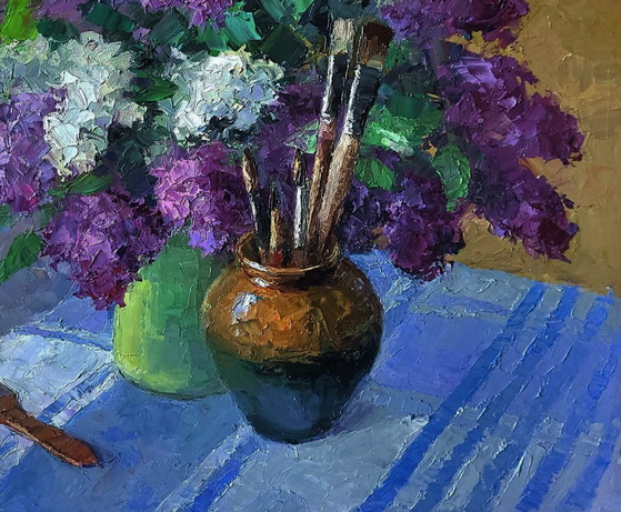 Original Oil Painting Spring Flowers Still Life With Lilac – Paintings & Drawings, Canvas (photo 7 of 7)