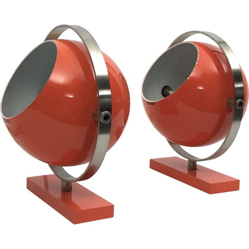 Par de lámparas de mesa vintage "Saba" de globo naranja de Stilux Milano, 1960