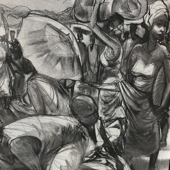 Denis Matemo, Scène de Marché, Fusain sur Toile, 2016 – Peintures et dessins, Canvas (photo 7 of 17)