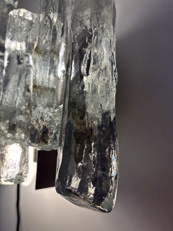 Image 1 of Gran lámpara de pared J.T. Kalmar 'PAN' en cristal hielo y níquel, años 70