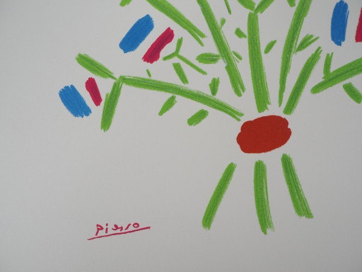 Pablo Picasso: The Blue, White, and Red Bouquet, Signed Lithograph – lithos zeefdrukken, Paper (photo 2 of 5)