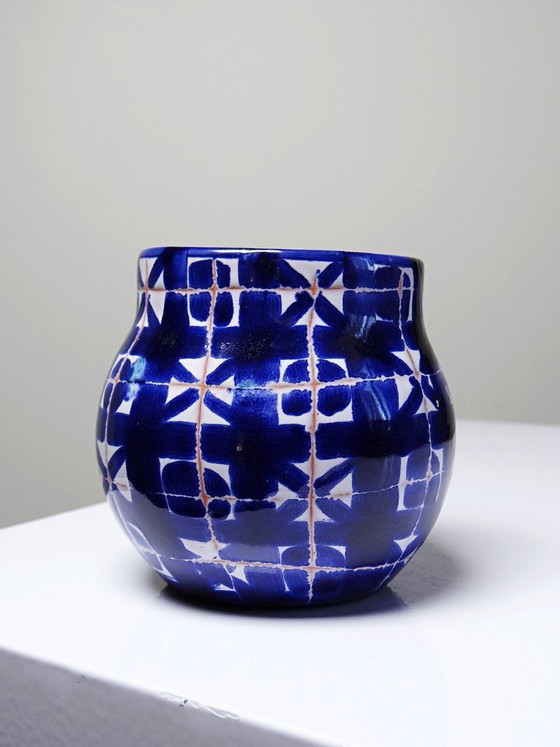 Image 1 of Petit poêlon en céramique Robert Picault Vallauris signé RP bleu cobalt 1960-70