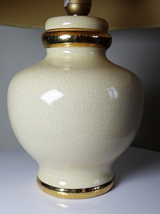 Image 1 of Vintage Panama "Dynasty" crackle-glazed earthenware lamp, Le Dauphin, 1980s-90s