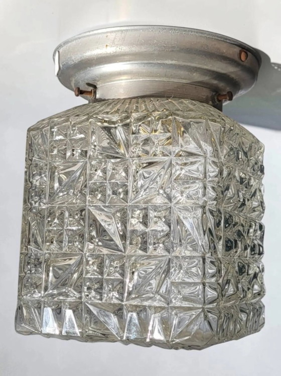 1950s glass ceiling light – Crystal, Chrome, Art Deco (photo 2 of 7)