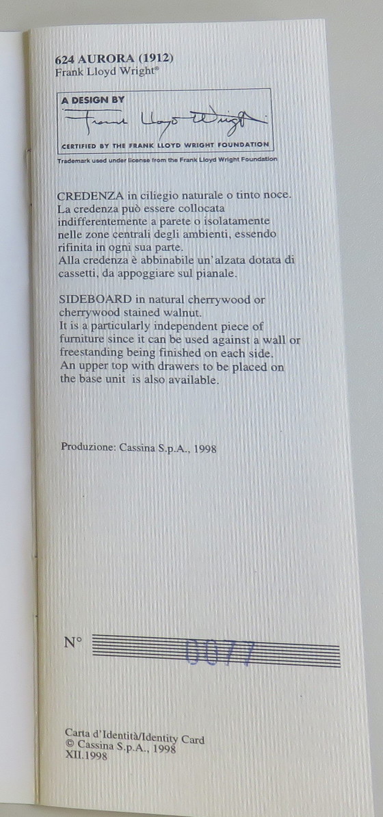 Image 1 of Aparador "624 Aurora" de Frank Lloyd Wright de Cassina