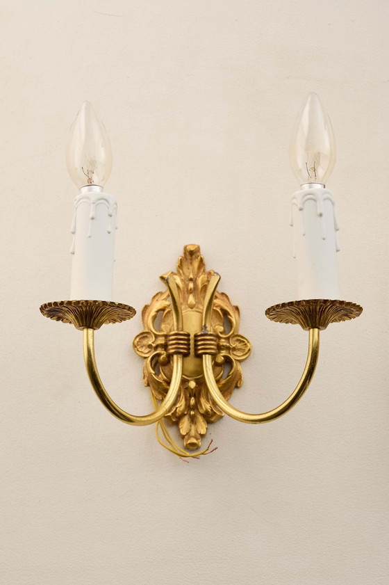 Paire d'Appliques Murales en Laiton Style Empire, Blanc (photo 2 sur 4)