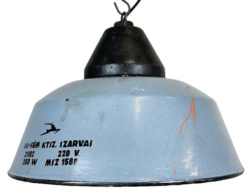 Industrial Grey Enamel and Cast Iron Pendant Light, 1960s