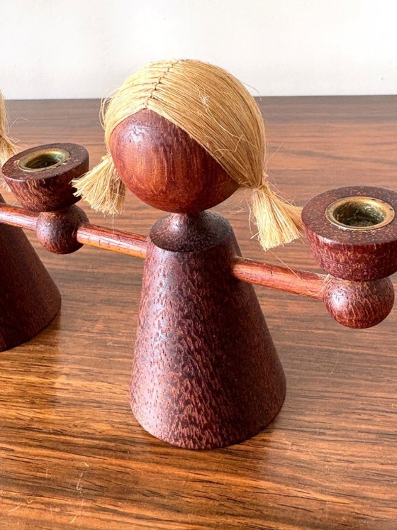 Image 1 of Retro teak candlestick/candle holder girls statue 60s