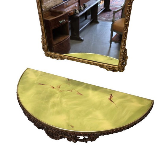 Image 1 of Vintage brass wall console with mirror