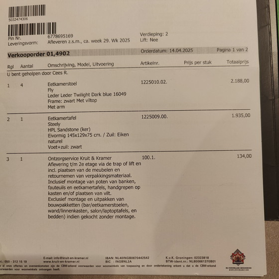 Image 1 of Bellissimo tavolo in pietra arenaria con 4 sedie in pelle Kruit&Kramer