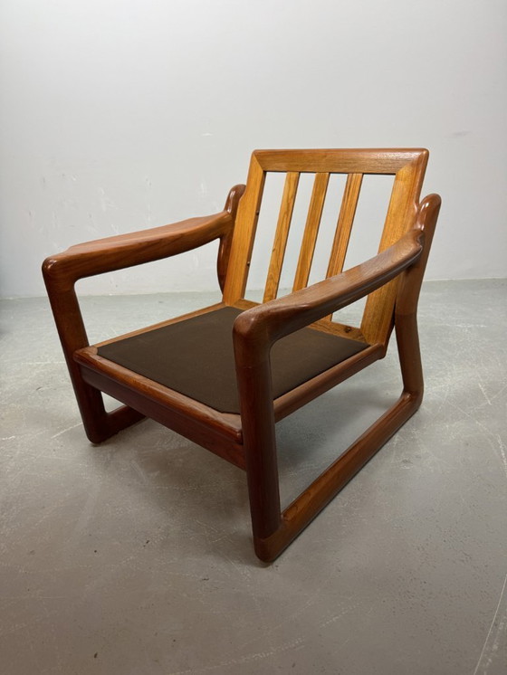 Image 1 of Set of 2 Mid-Century Design Komfort Solid Teak Wooden Lounge Chairs Attributed to Sven Ellekaer for Komfort, Denmark 1970s. 