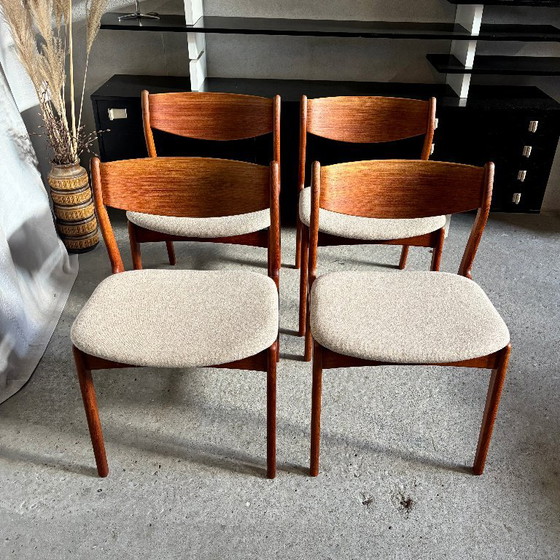 4 Teak Dining chairs by P.E. Jørgensen for Farsø, P. E. Jørgensen for Farsø, Wood, Textile, Brown (photo 3 of 11)