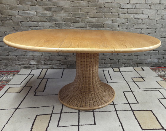 Image 1 of Mesa de comedor de madera y ratán, 1970