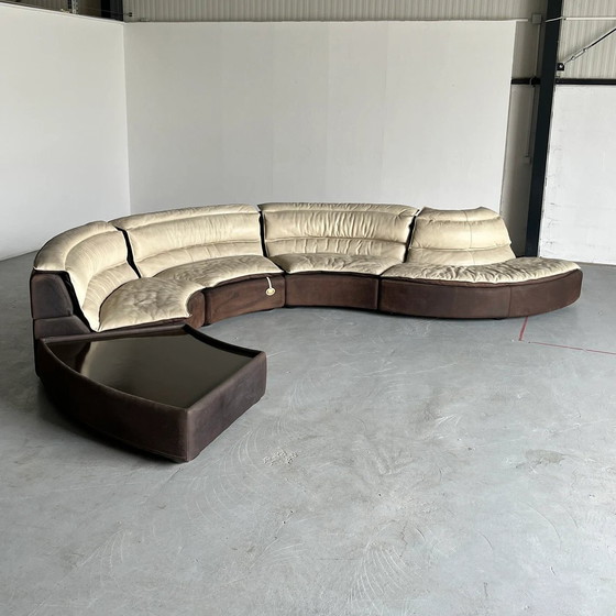 Image 1 of Rare Serpentine Modular 'Bogo' Sofa by Carlo Bartoli for Rossi di Albizzate in Suede and Leather, 1970s Italian Exclusive Design