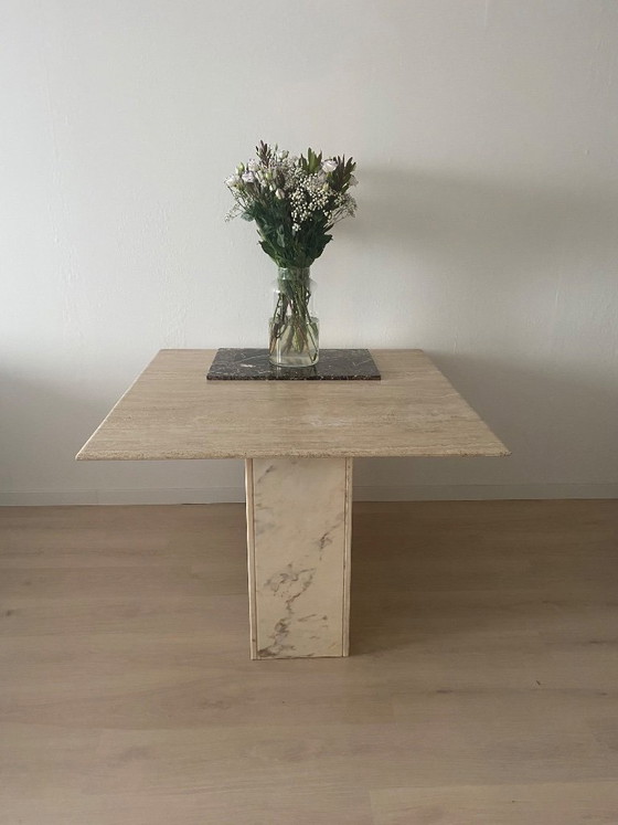 Image 1 of Travertine dining table with marble base 110x110 cm