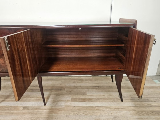 Image 1 of Mid-Century Mahogany Sideboard with Teal Glass and Compartments with Drawers, 1950