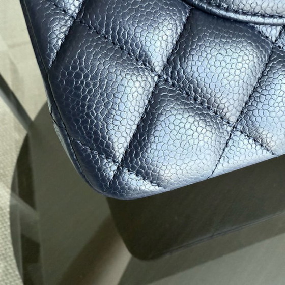 Image 1 of Chanel Classic Flap Jumbo - Caviar Double Flap 30CM Gewatteerd generfd kalfsleer Donker marineblauw Zilveren hardware