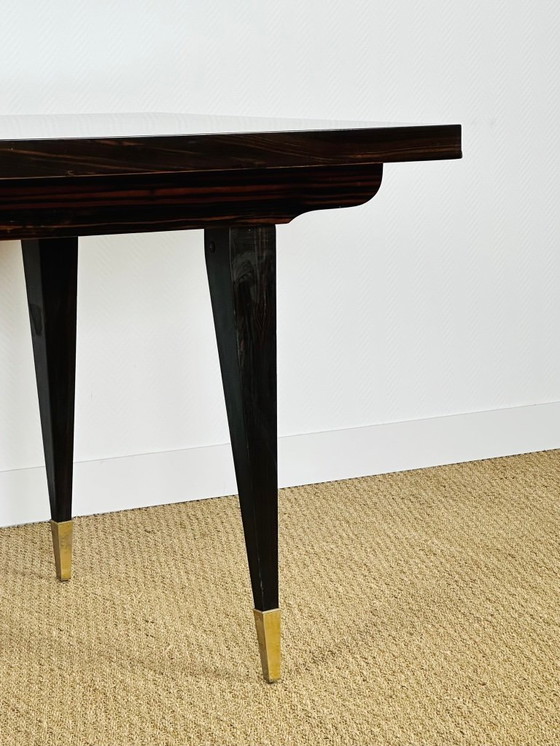 Image 1 of Uitschuifbare eettafel in Art Deco-stijl, gemaakt van Macassar-ebbenhout, 1940.