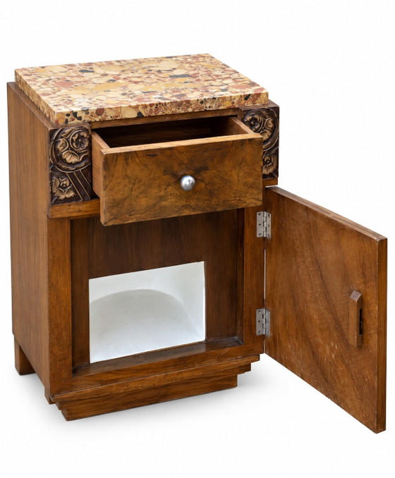 Set Toeletta Art Déco 1930 in Noce con Piano in Marmo e Comodino – Tolette, Wood, Marble (photo 11 of 14)