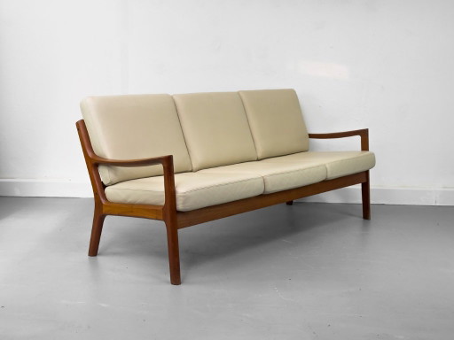 Canapé Senator 3 places en cuir et teck, par Ole Wanscher pour Cado, 1977 – 3 5 zitsbanken, Leather, Vintage