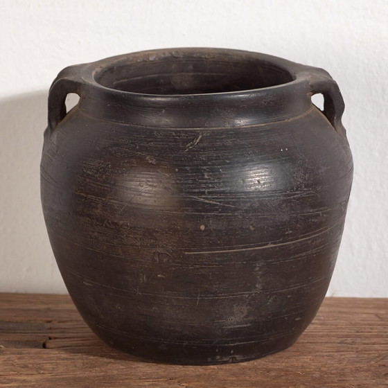 Small antique dark colored ceramic vase (c.1900) #1 (photo 11 of 18)