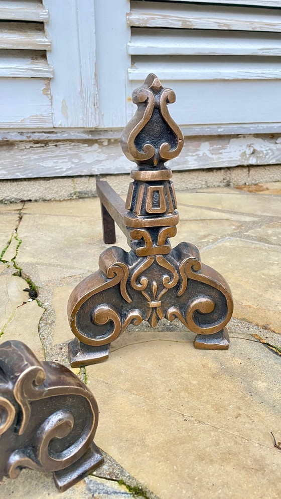 Pair of Vintage Solid Brass Fire Dogs – Candle holders, Cast Iron (photo 10 of 36)