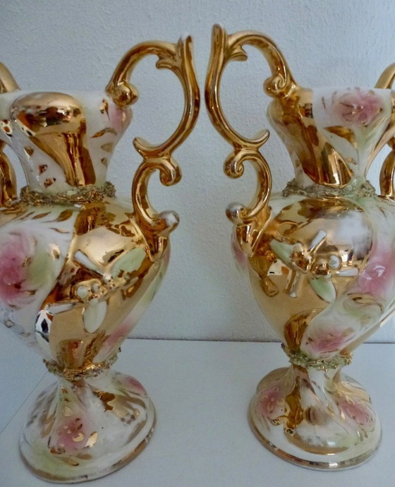 Image 1 of Pair of Vintage Capodimonte Vases – Italy – 33cm – Very Good Condition!