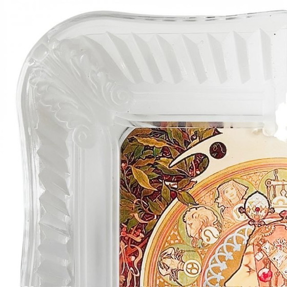 Image 1 of Cornice in vetro vintage, cristallo, stile art nouveau, stampa fotografica del dipinto Mucha, Zodiaco, anni '80