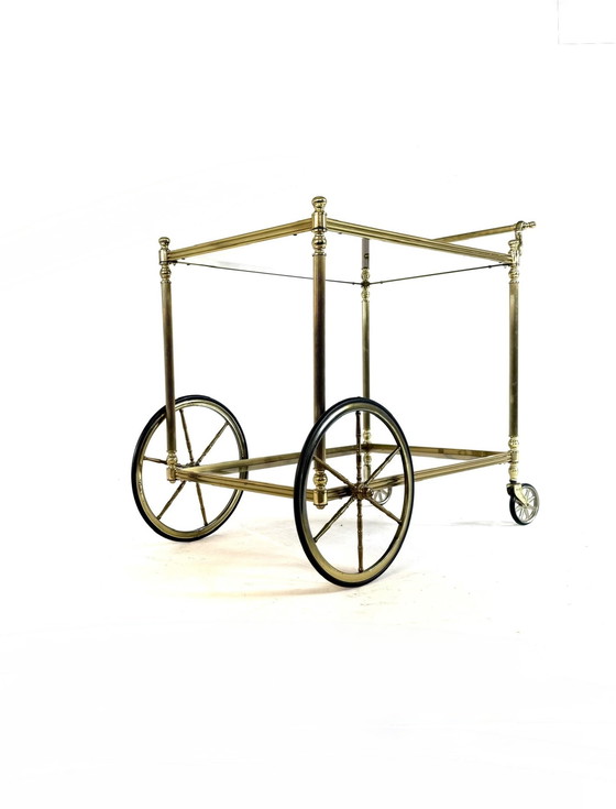 Image 1 of Vintage brass & smoked glass trolley '80s