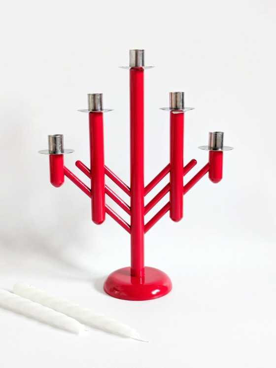 Image 1 of Vintage Aarikka Finland Rapsodia Red Candelabra | 1980s Scandinavian Design