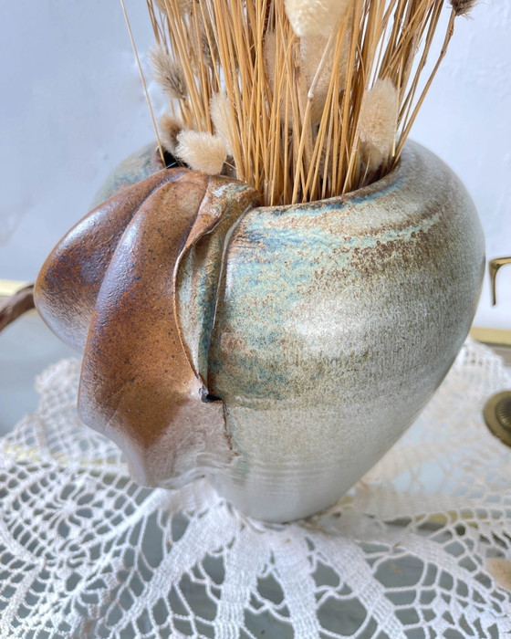 Vase Vintage en Grès avec Glaçure Effet Drapé (photo 8 of 14)