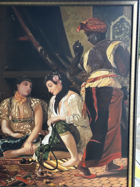 Image 1 of Monumental oil on canvas after Eugène Delacroix – Women of Algiers in their apartment